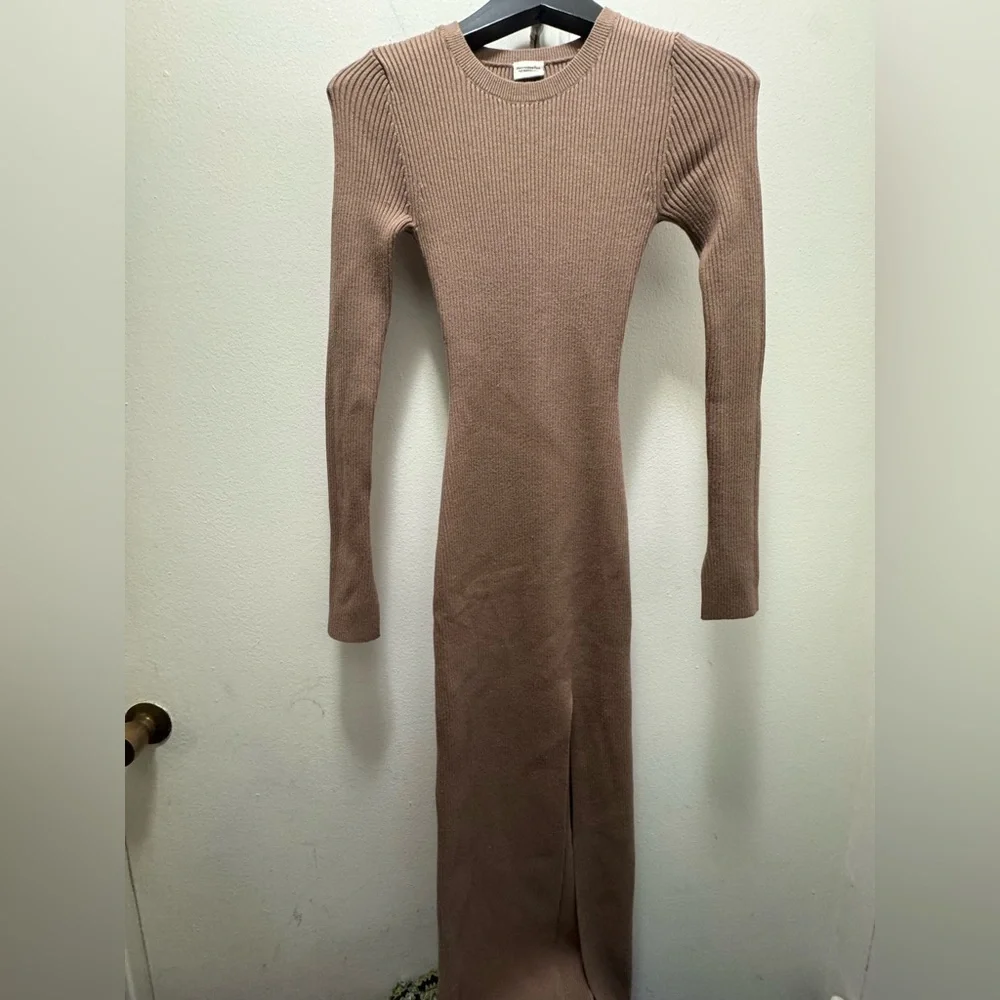 Abercrombie & Fitch Fall Soft A&F Collection Ribbed Maxi Slit Dress XXSP Taupe